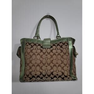 Coach Limited Edition Straw Seafoam Suede Leather Trim Buckle Tote